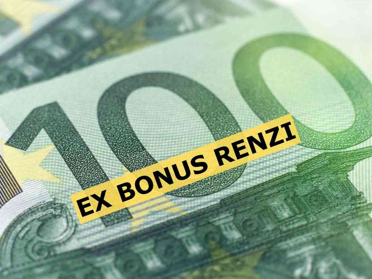particolare banconota 100 euro, scritta ex bonus renzi